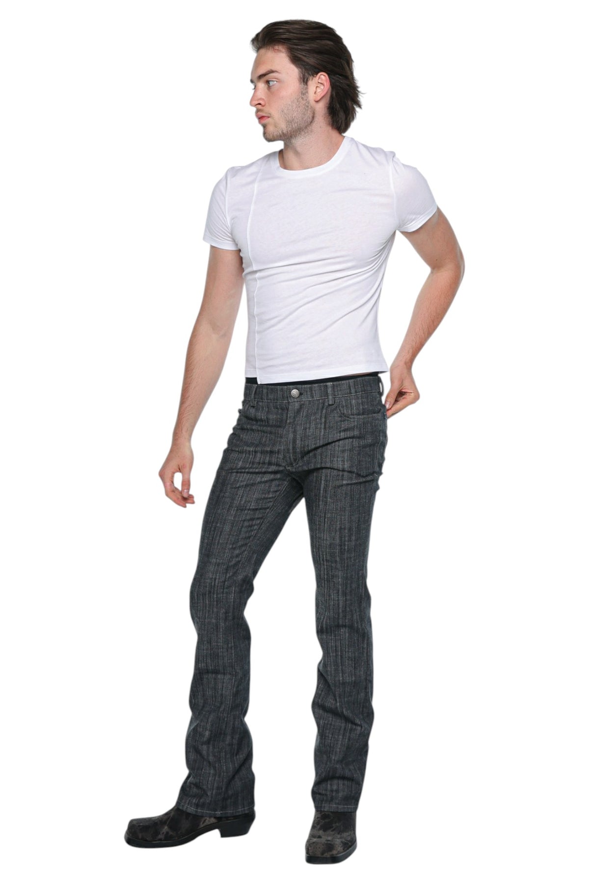 Men Bootcut Denim Washed Charcoal