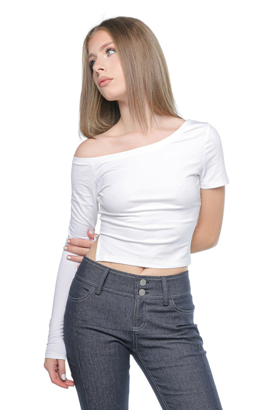 Angular Off-Shoulder White Top