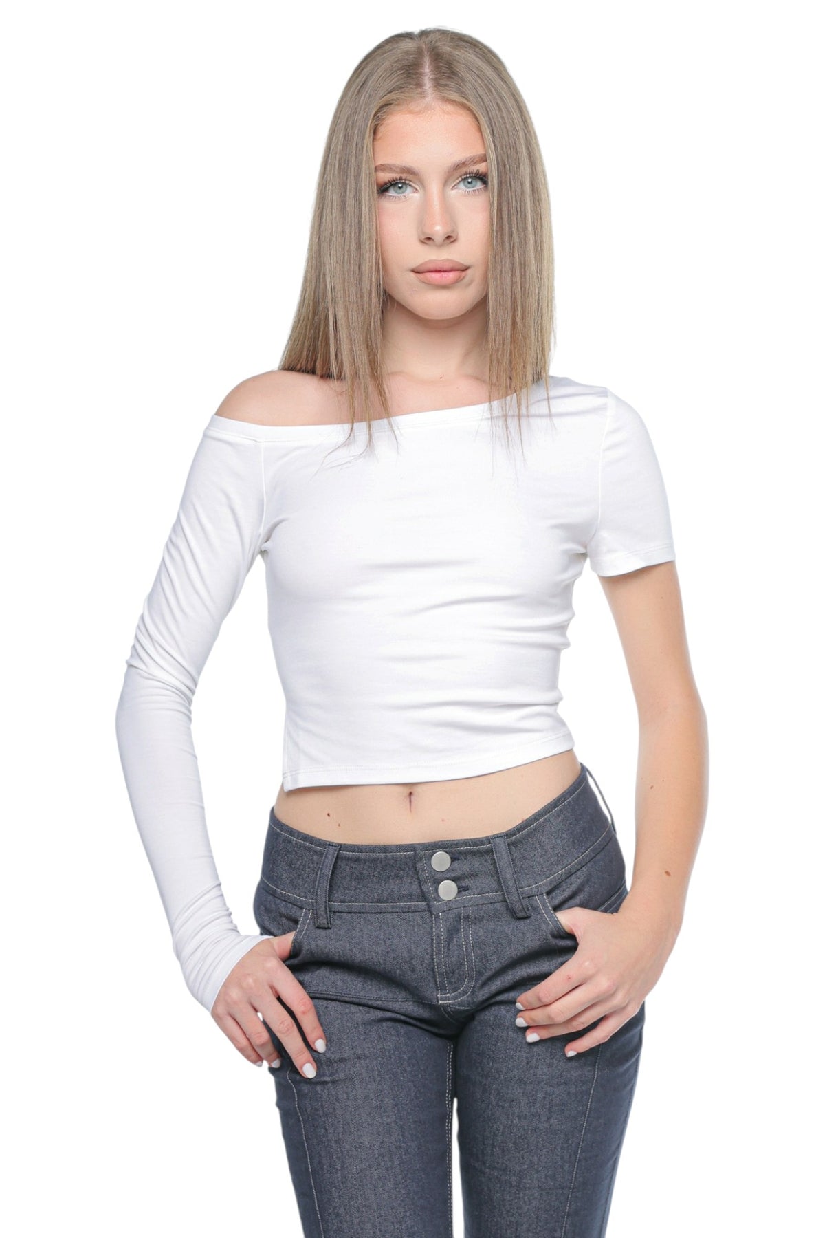 Angular Off-Shoulder White Top
