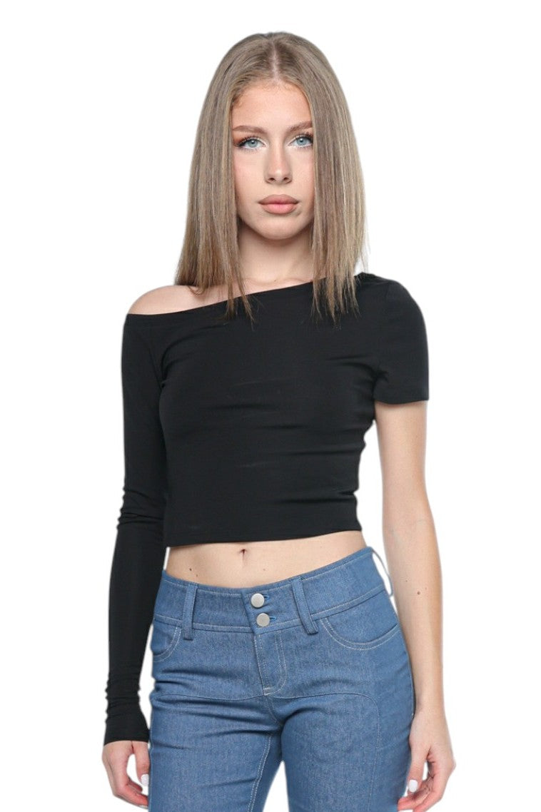 Angular Off-Shoulder Black Top