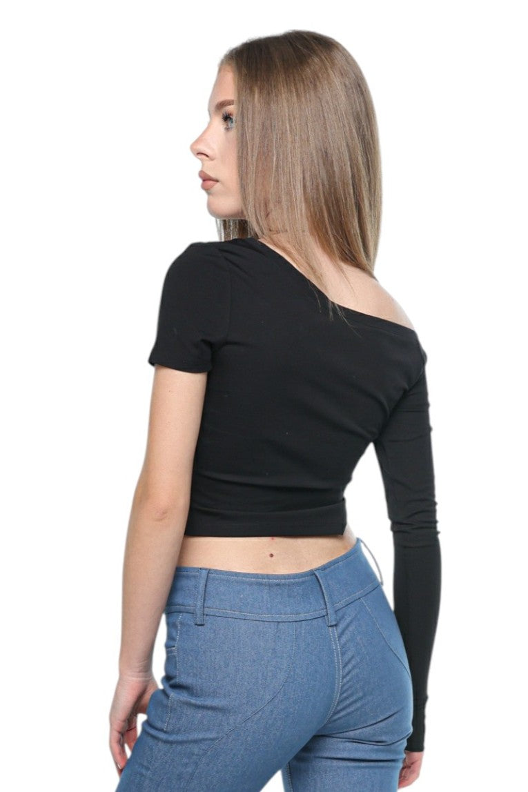Angular Off-Shoulder Black Top