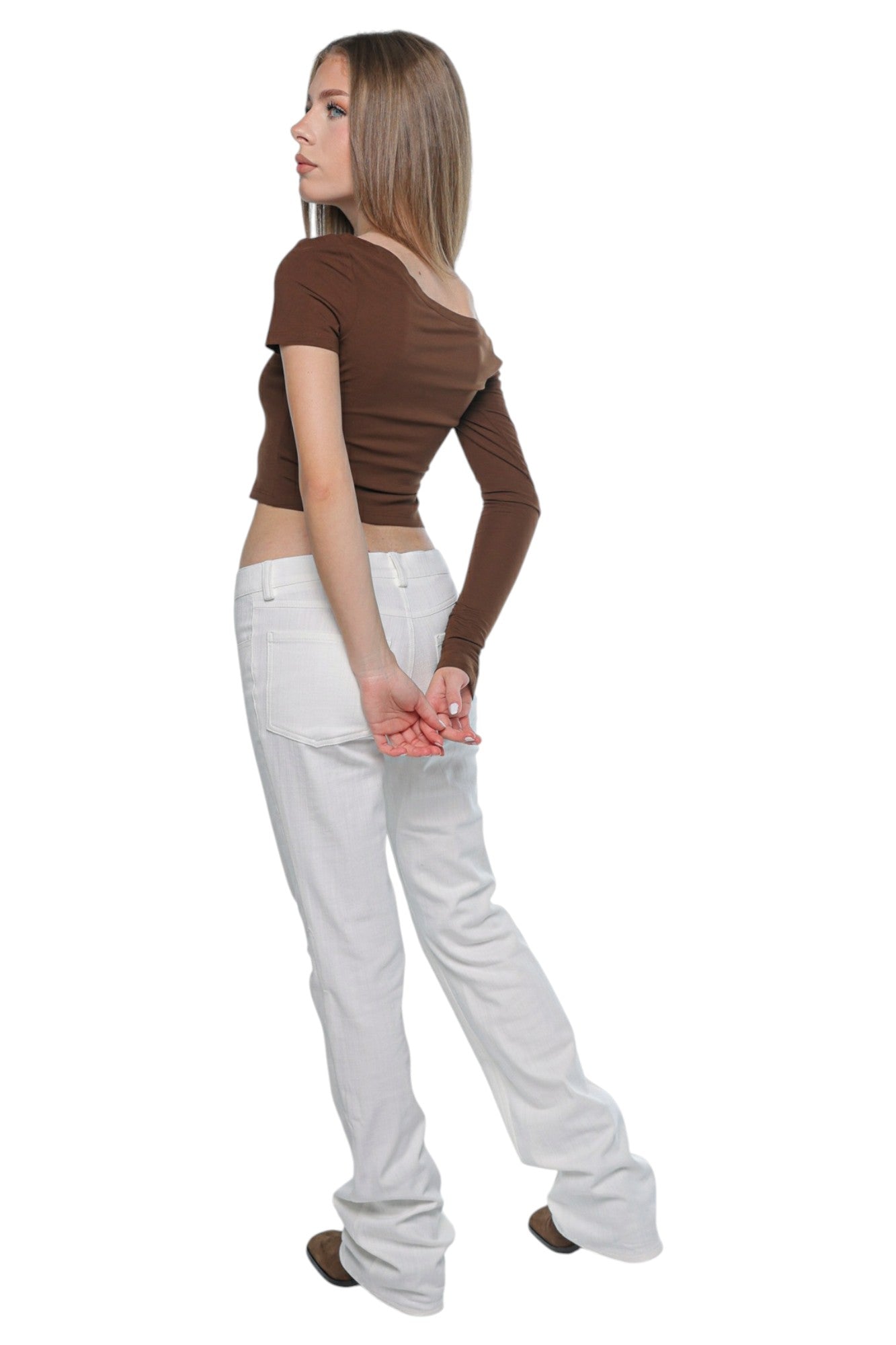 Angular Off-Shoulder Warm Brown Top