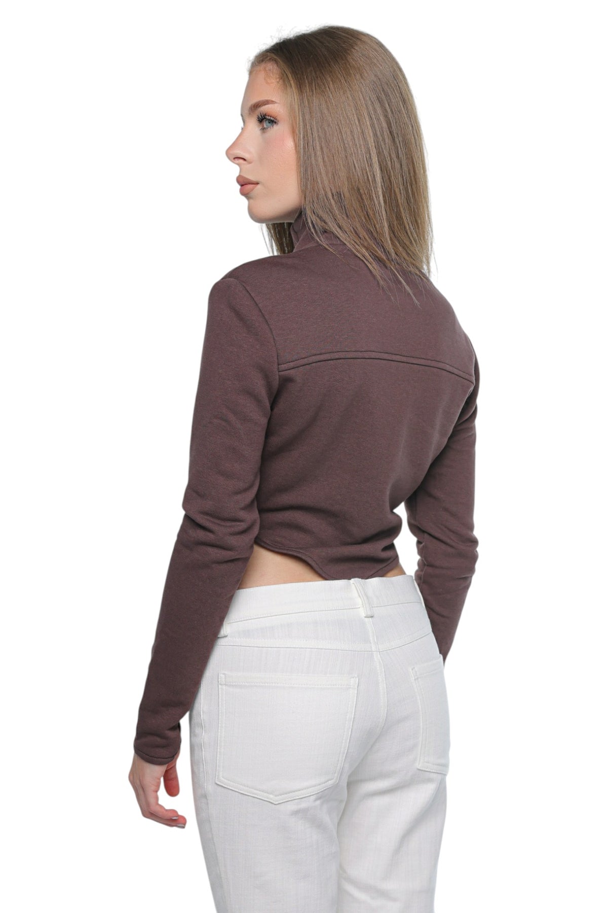 Fitted High Neck Zip Brown
