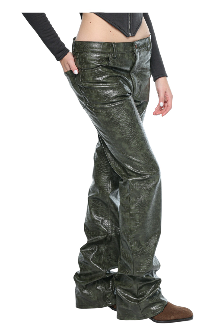 Women Faux Leather Olive Green Pants