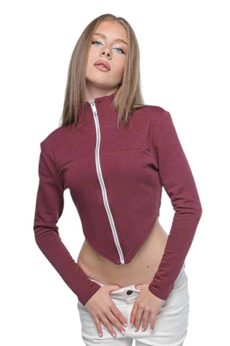 Fitted High Neck Zip Berry