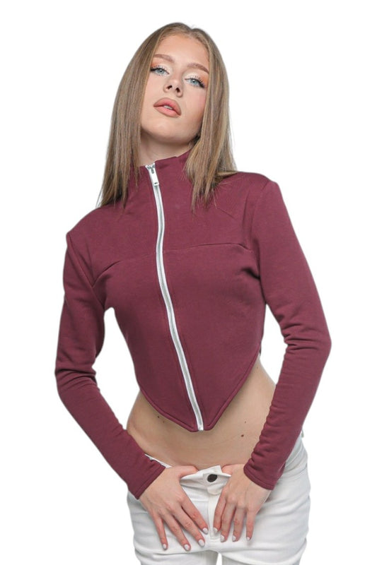Fitted High Neck Zip Berry