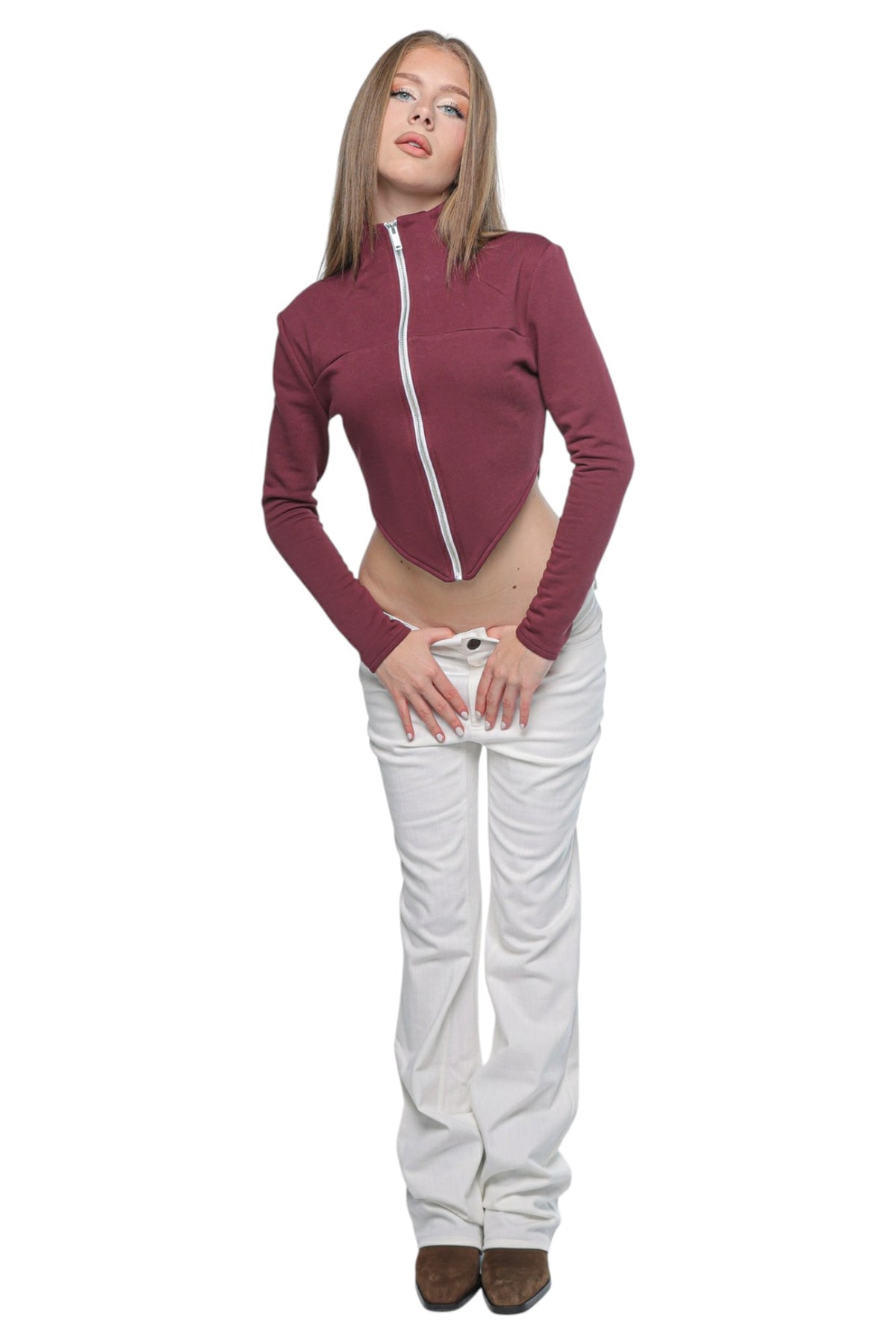 Fitted High Neck Zip Berry