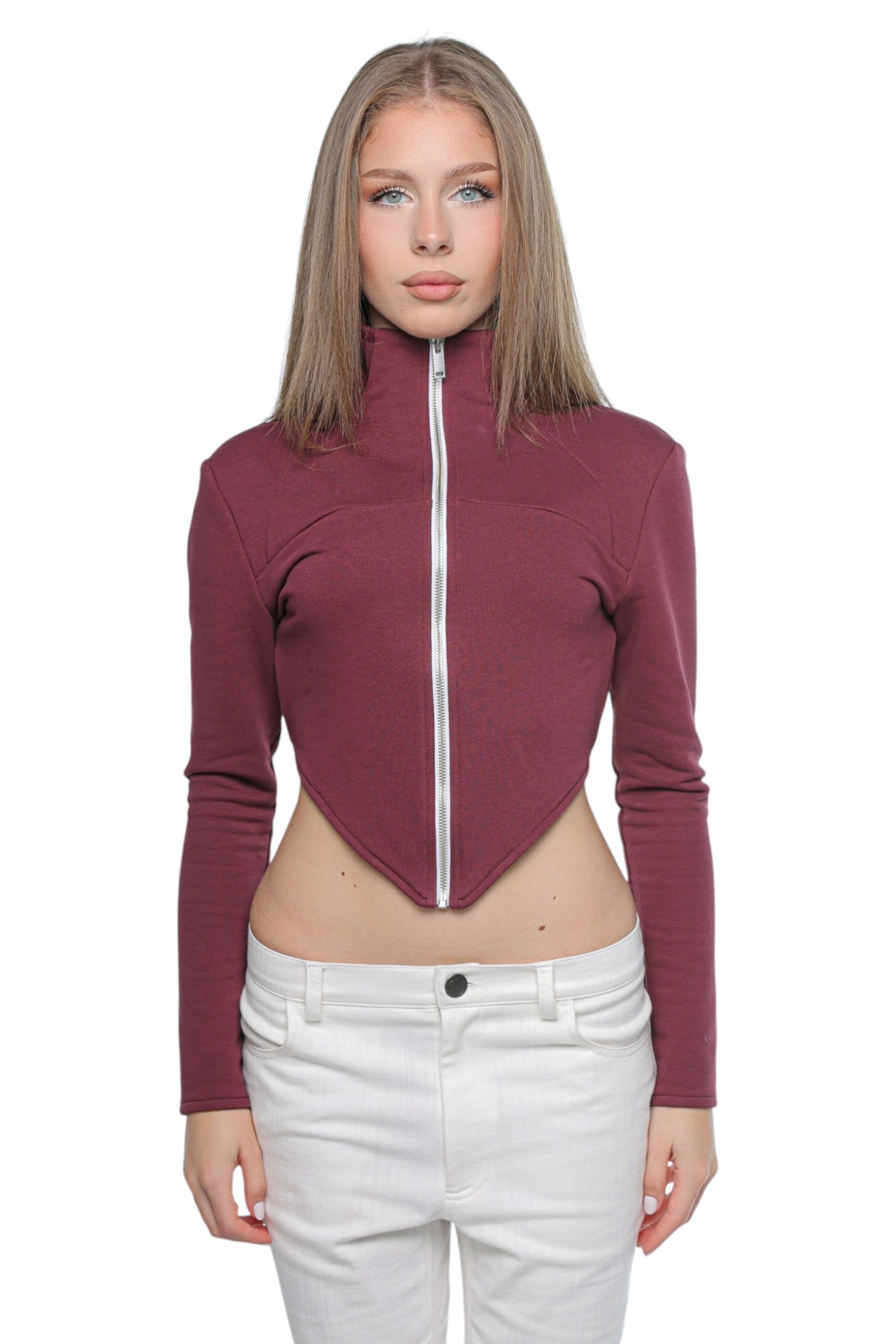 Fitted High Neck Zip Berry