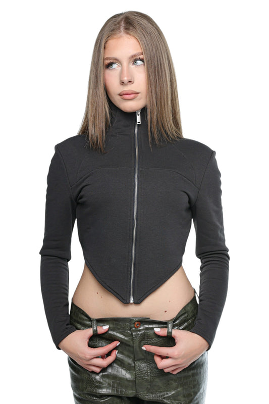 Fitted High Neck Zip Charcoal Grey