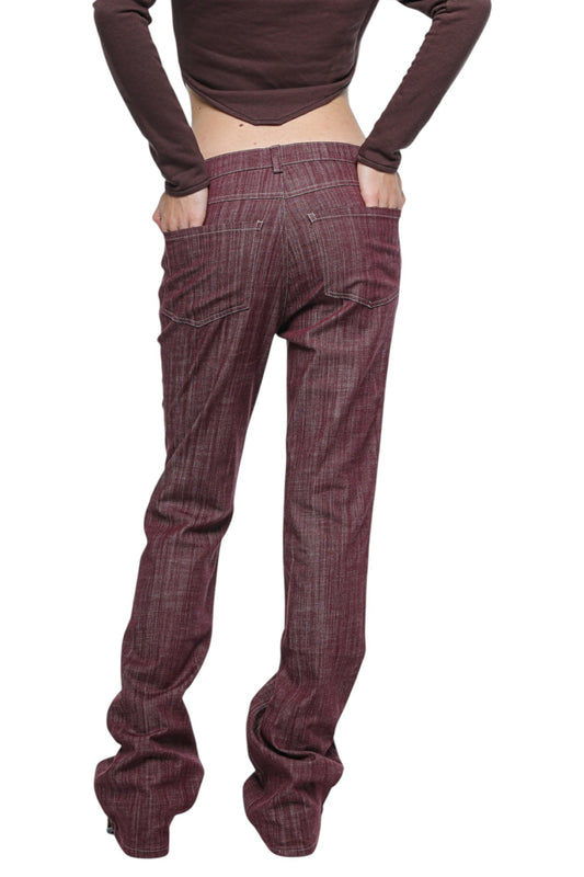 Women Bootcut Denim in Burgundy Pinstripe