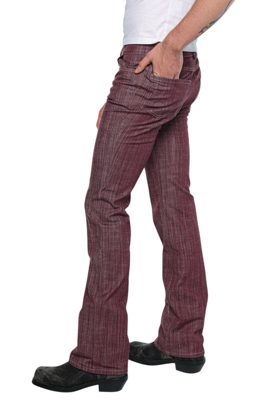 Men Bootcut Denim in Burgundy Pinstripe