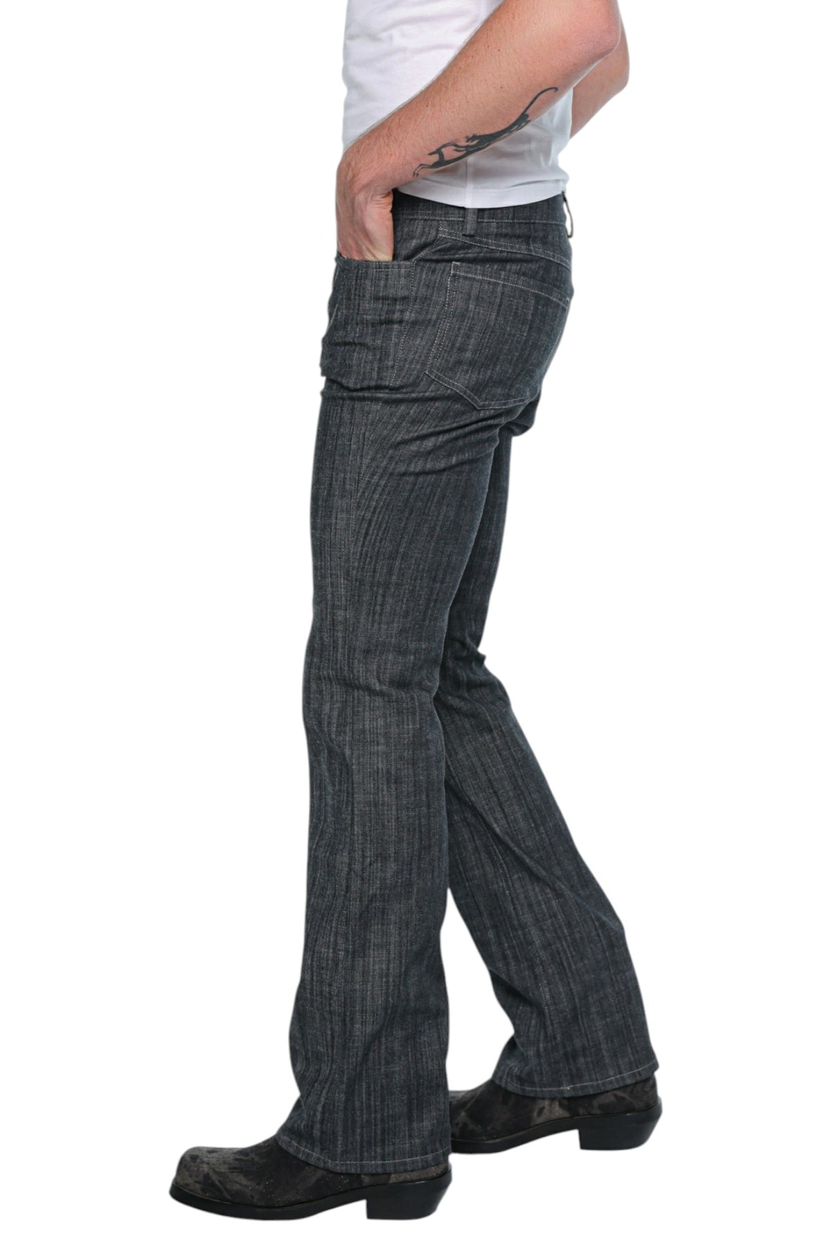 Men Bootcut Denim Washed Charcoal