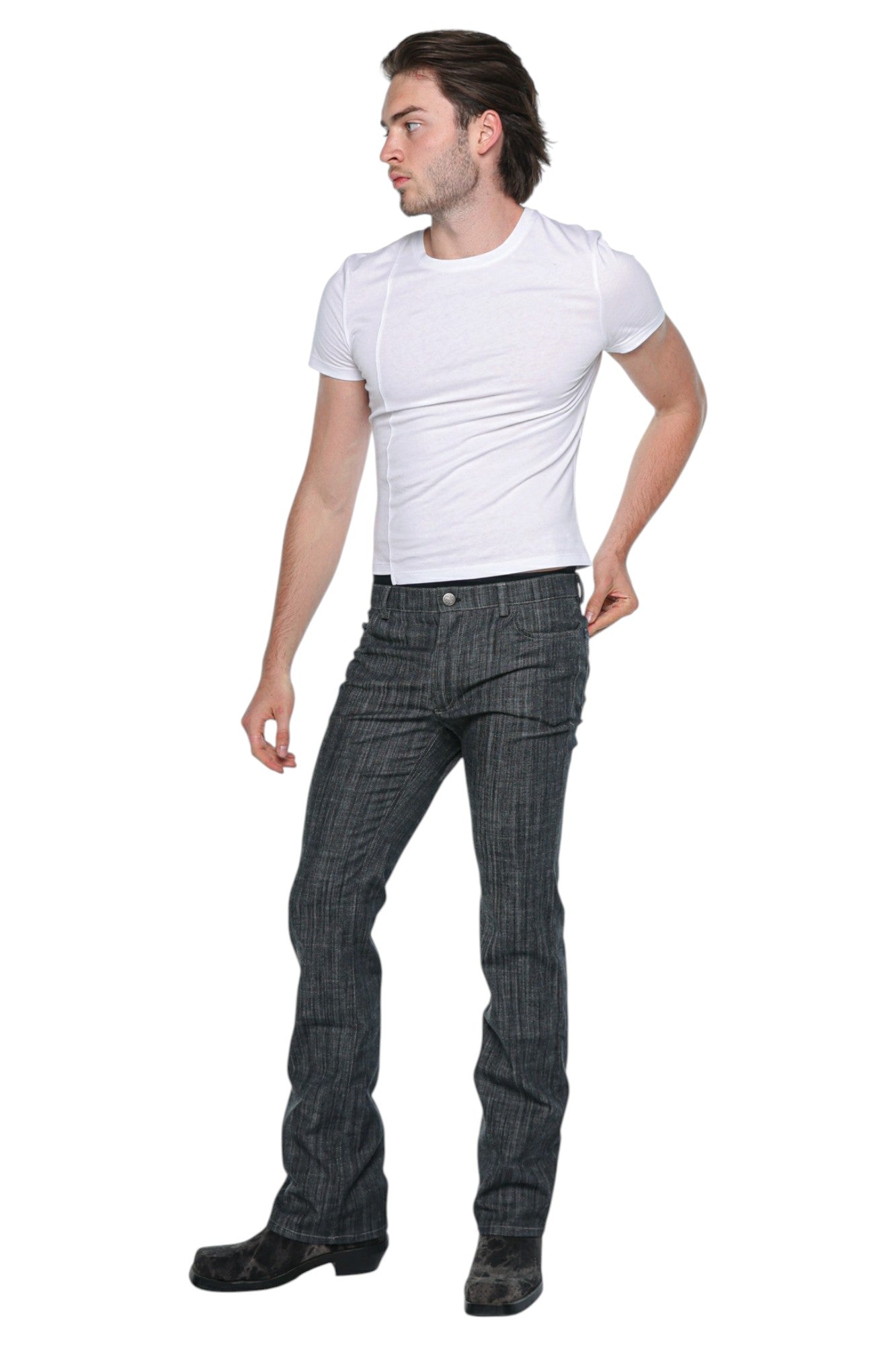 Men Bootcut Denim Washed Charcoal