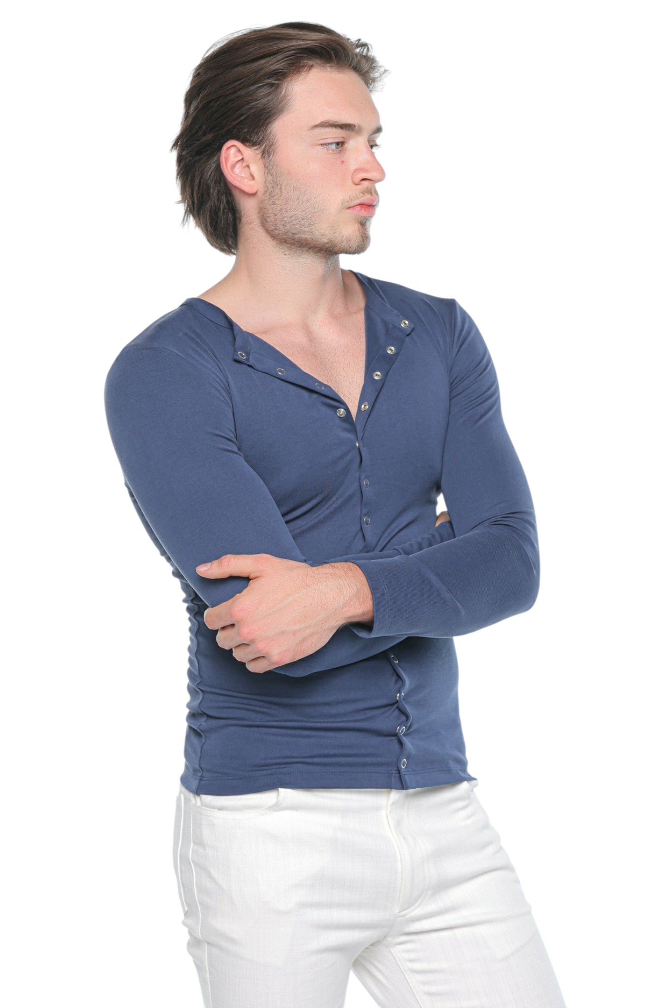 Open Neck Cardigan Muted Blue