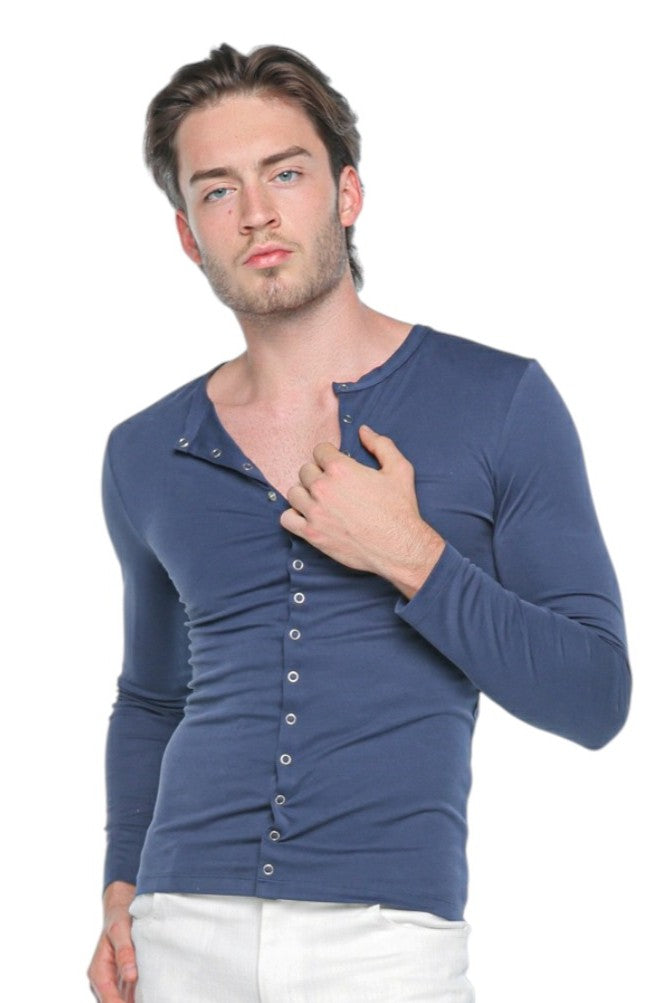 Open Neck Cardigan Muted Blue