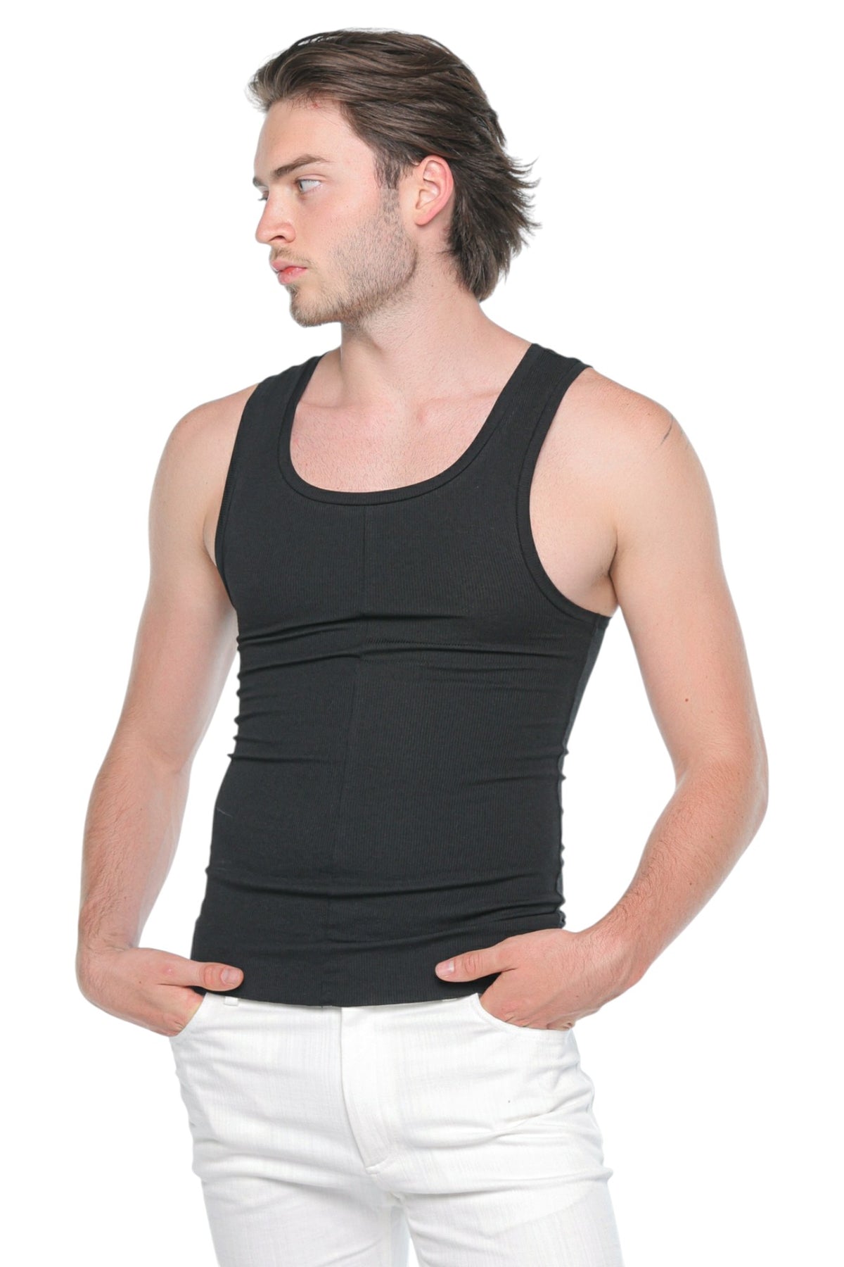 Linear Ribbed Tank Top Black