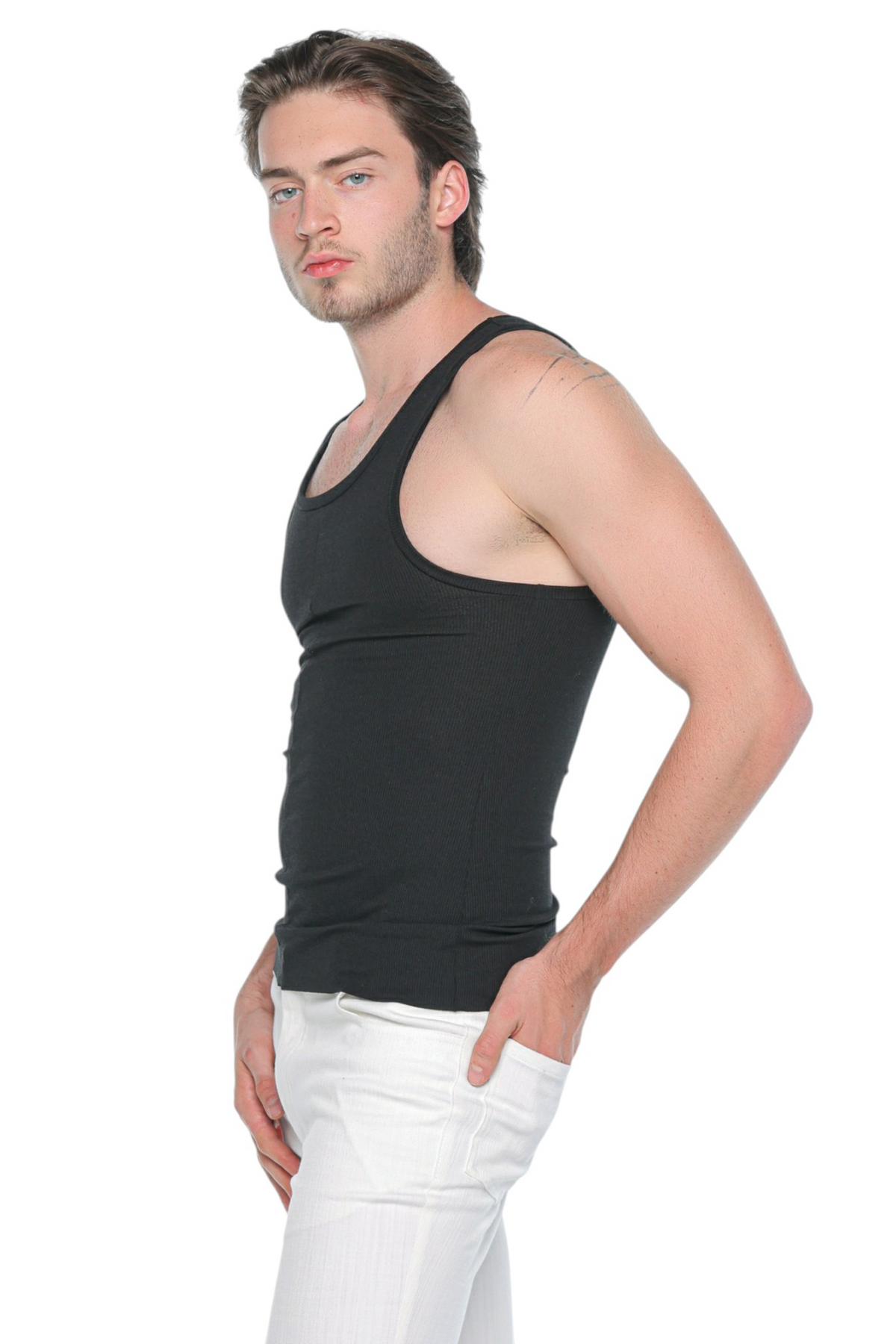 Linear Ribbed Tank Top Black