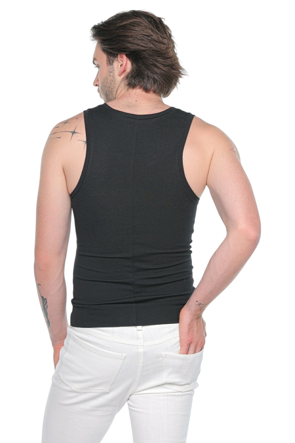 Linear Ribbed Tank Top Black