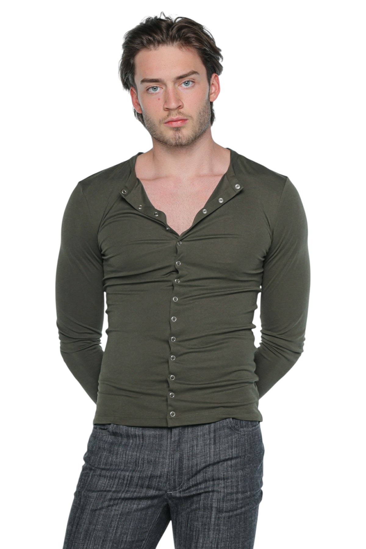 Open Neck Cardigan Muted Olive