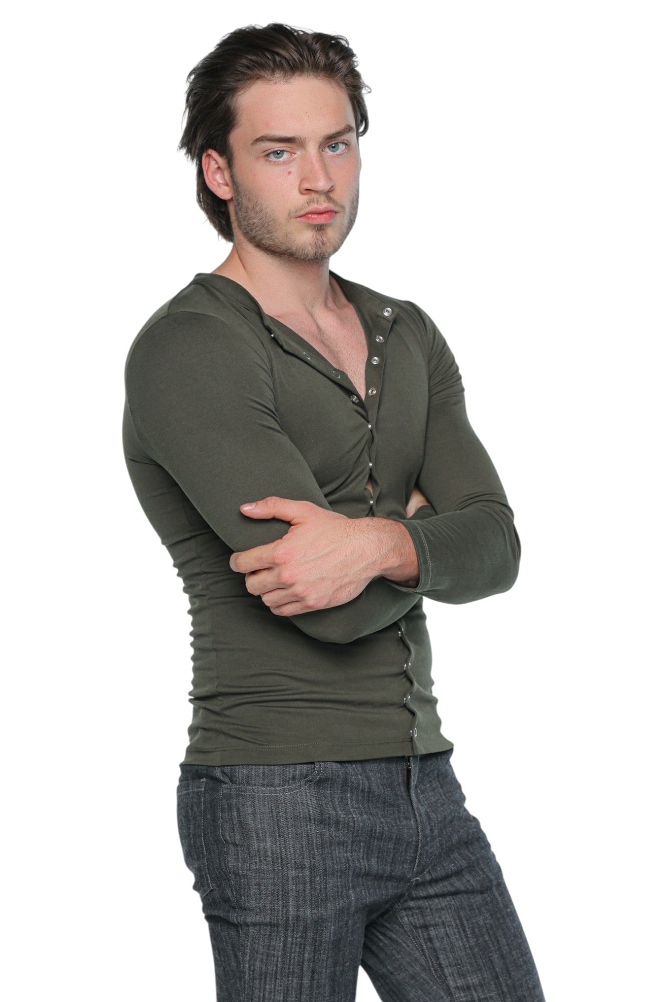 Open Neck Cardigan Muted Olive