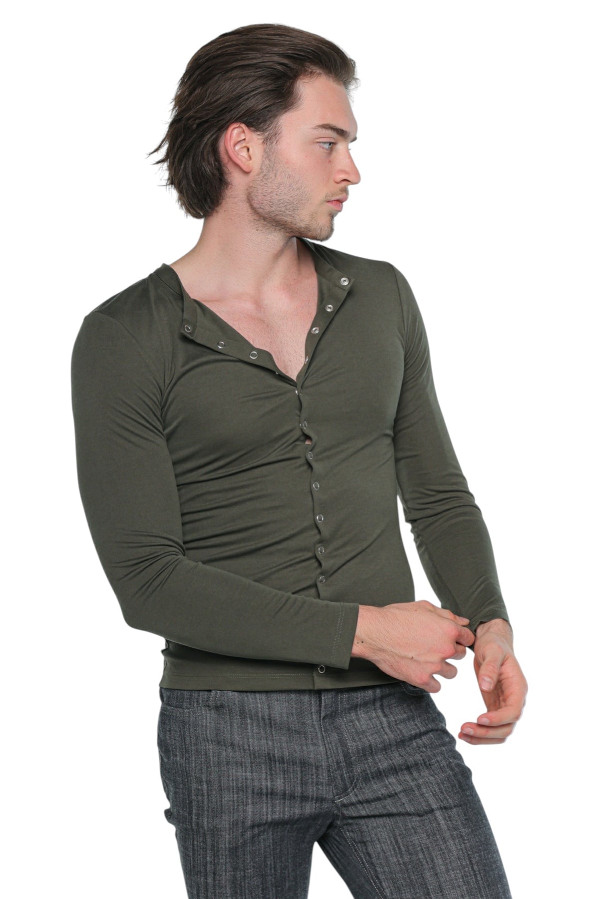 Open Neck Cardigan Muted Olive