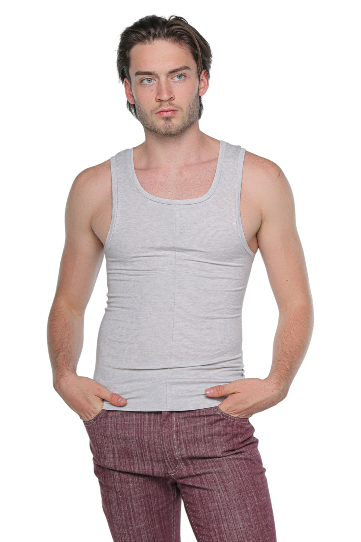Linear Ribbed Tank Top Light Grey
