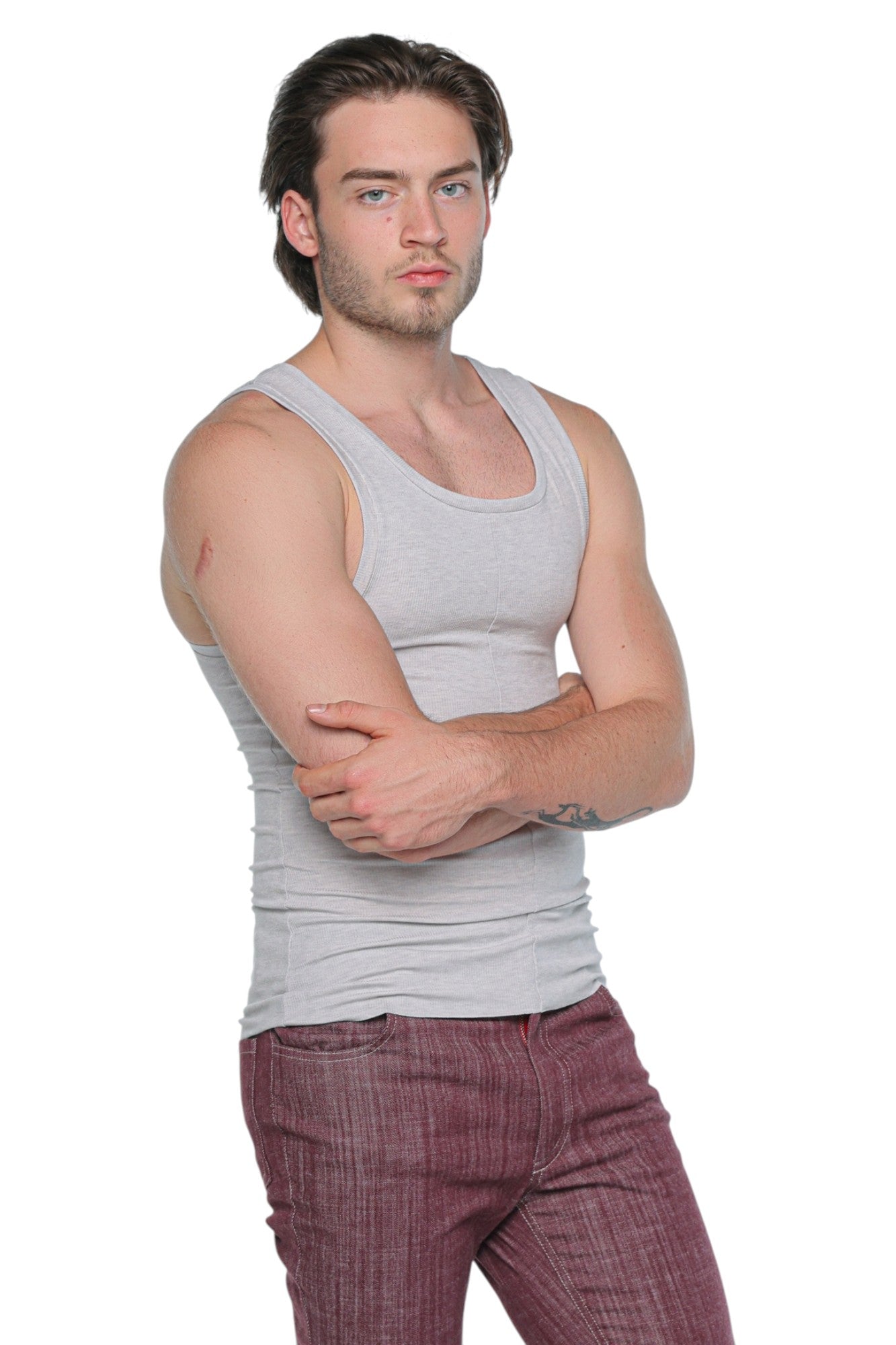 Linear Ribbed Tank Top Light Grey